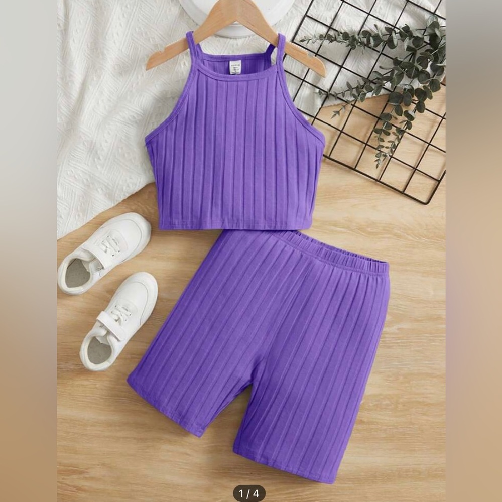 SHEIN teen (girls size 14) purple crop top and biker shorts set